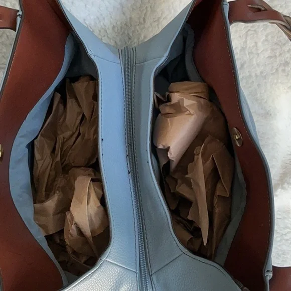 St. John's Bay Blue and Brown Leather Tote - Picture 8 of 9